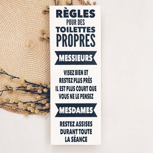 Pancarte de bois, Les règles pour les toilettes, Affiche WC, Enseigne humoristique pour les toilettes