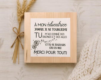 Petit cadre éducatrice – Cadeau fin d’année personnalisé – Citation gravée en bois – Merci éducatrice – Fait au Québec