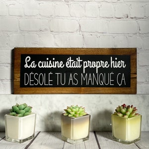 Pancarte en bois pour la cuisine, citation drôle peinte à la main, Enseigne en noir et blanc pour la décoration de cuisine