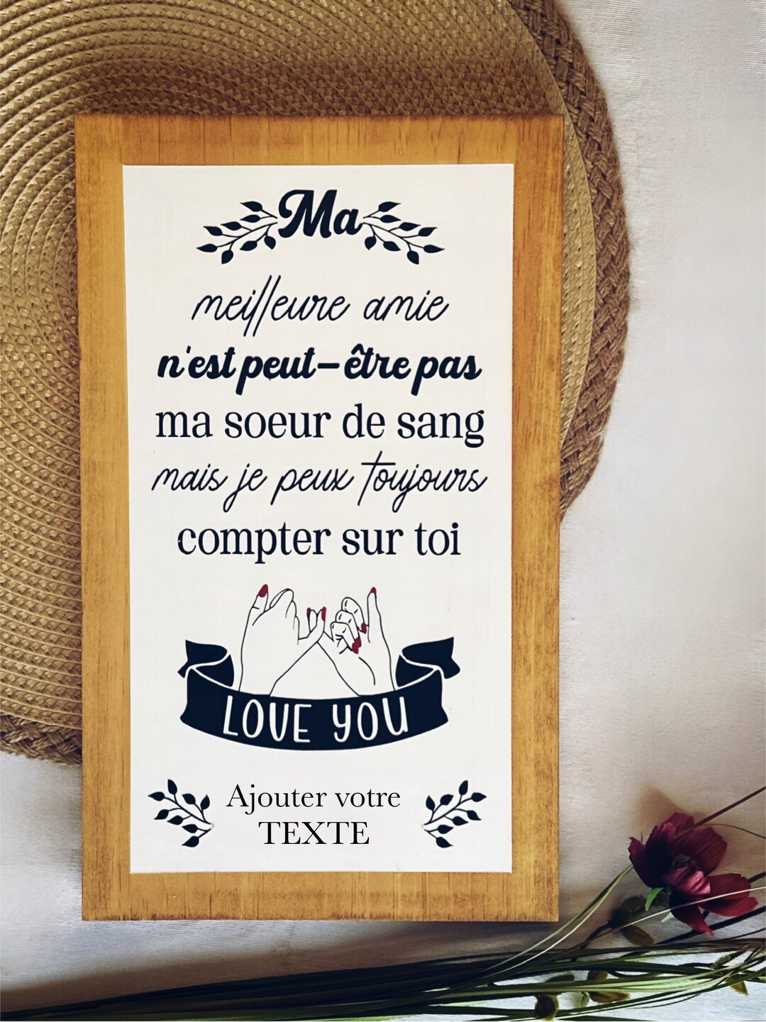 Panneau En Bois Avec Ours – Citation Amitié “Si Les Amis étaient Des Fleurs” – Occasion
