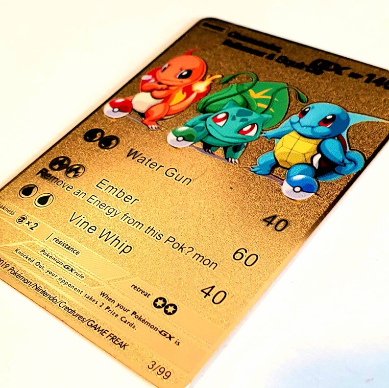 Gold Pokemon Card Charmander Bulbasaur Squirtle Custom Etsy