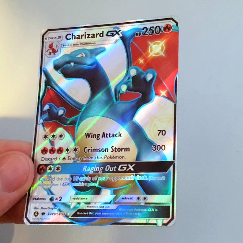 Charizard gx holographic custom made pokemon card shiny etsy