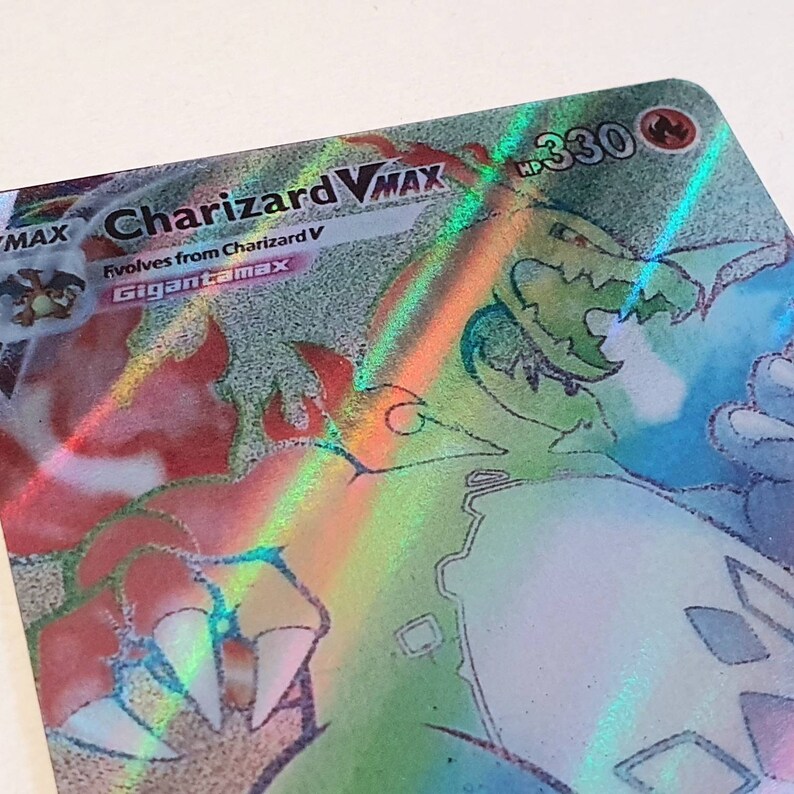 Rainbow Charizard Vmax Holo Glitter Effect Version Custom Made Pokemon Card