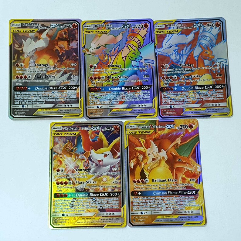 Charizard Reshiram Braixen HOLOGRAPHIC Tag Team GX Rainbow | Etsy