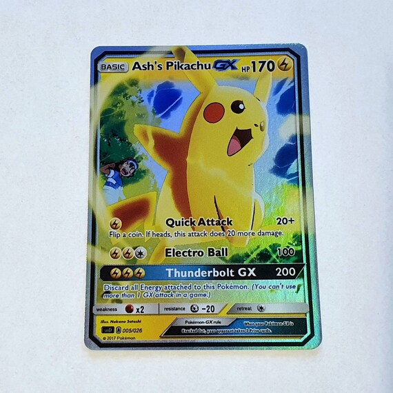 images Ash's Pikachu Pokemon Card Value ash s pikachu gx holographic custom made shiny pikachu etsy