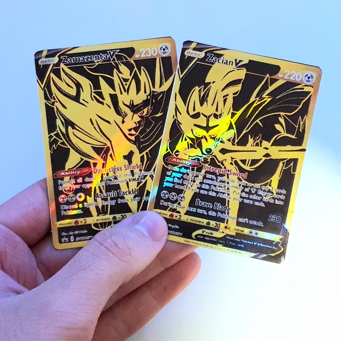 Shiny Zacian Zamazenta V Gold Holo Custom Made Pokemon Etsy UK