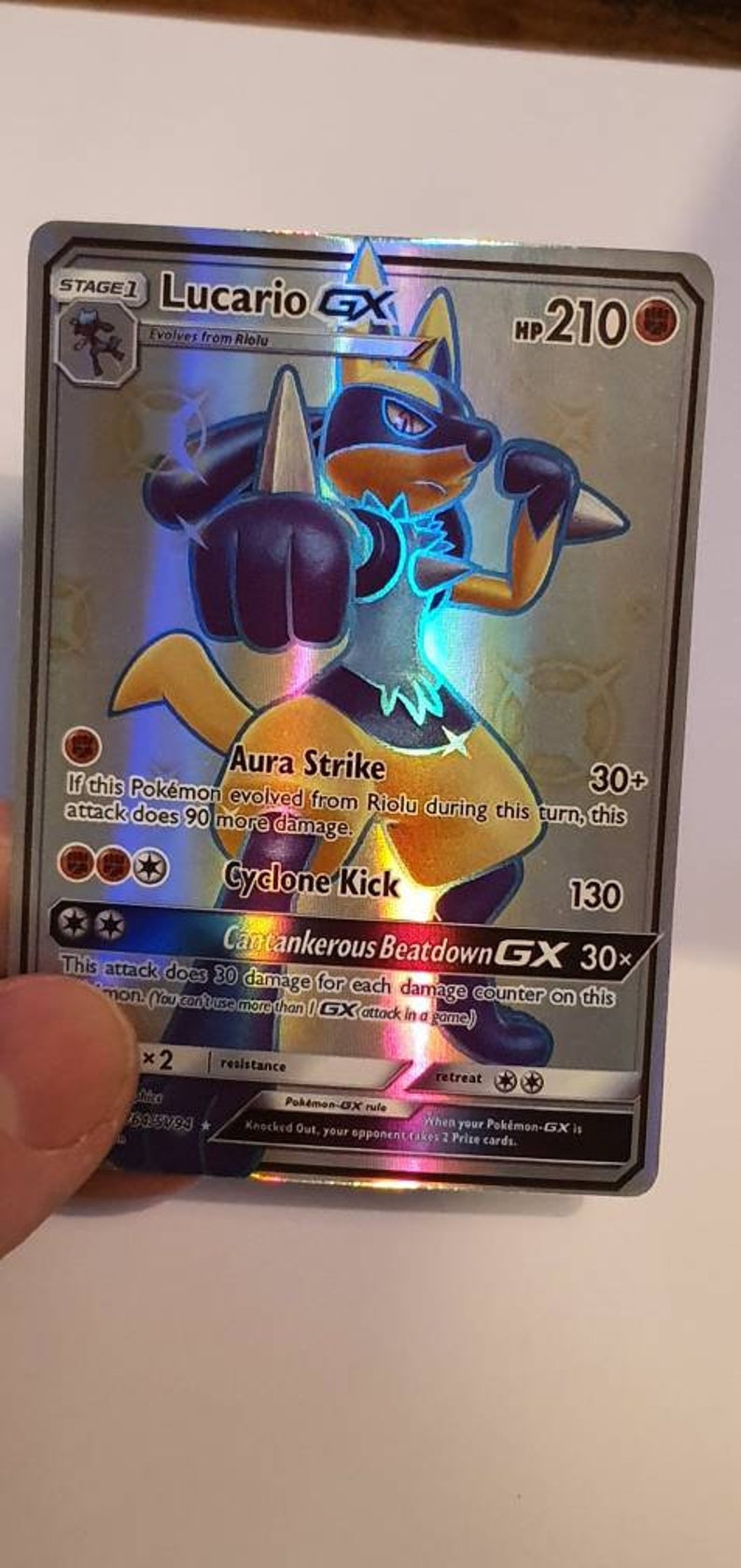 Lucario GX Pokemon Card Custom Made Shiny Holo Card | Etsy