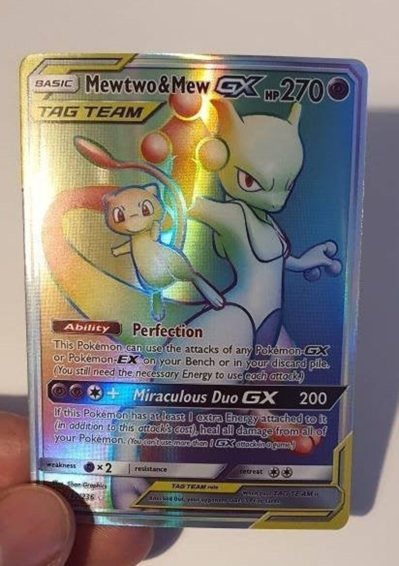 Mewtwo Mew GX HOLOGRAPHIC Tag Team 4 Cartes faites sur Etsy