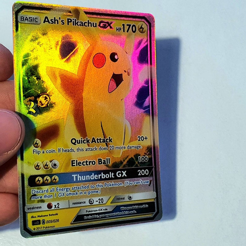 Ash s Pikachu GX Holographic Custom Made Shiny Pikachu Etsy