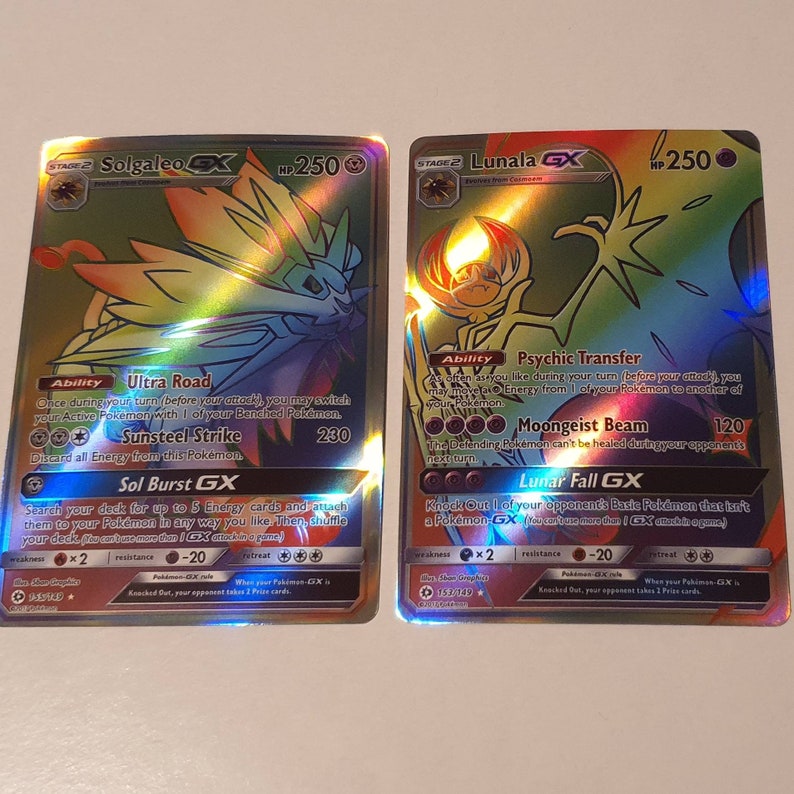 Lunala &Solgaleo GX Rainbow Rare Carte Pokemon sur mesure Etsy