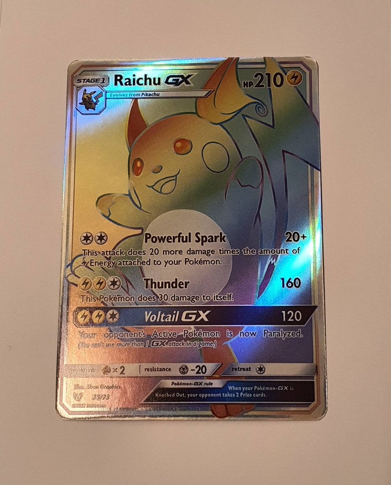 Raichu GX Custom Pokemon Card Rainbow Rare Full Art | Etsy