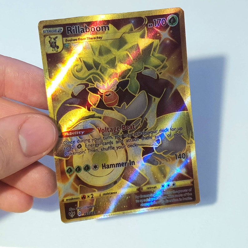 Rillaboom Gold Holo Card Custom Made Pokemon Card Etsy