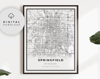 Springfield Wall Art gift Springfield Poster Personalized map Custom city Springfield Massachusetts Map Springfield City Print