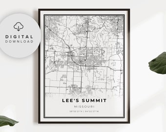 Missouri MO USA Map Poster Lee/'s Summit Map Print Lee/'s Summit City Map Lee/'s Summit Wall Art City Street Road Map