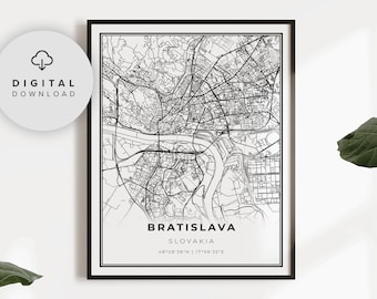 Bratislava Map PrintSlovakia Wall Art PosterCity Maps ArtworkMap Gifts