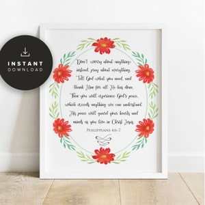 Philippians 4:6-7, Printable, Do Not Worry About Anything, Scripture Art, Bible Verse, Bible Verse Print, Bible Verse Wall Art, NP644