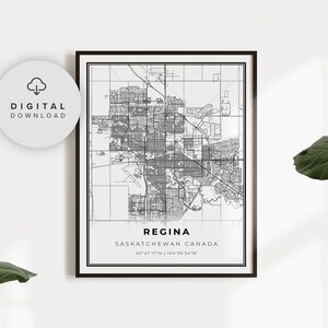 Impression de carte de Regina, Saskatchewan, Saskatchewan, Canada, affiche d&#39;art de carte, carte routière imprimable des rues de la ville, art numérique, idées cadeaux, NP444