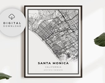 サンタモニカ地図アートプリント、カリフォルニア市街地図（デジタルダウンロード）、NP301