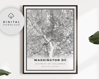 Washington DC Map Print, District of Columbia USA Map Art Poster, Printable city street road map, Digital map, NP332
