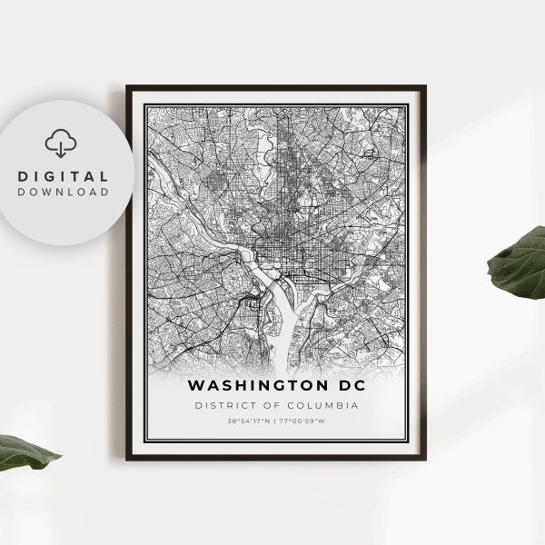 Washington DC Map Print, District of Columbia USA Map Art Poster, Printable city street road map, Digital map, NP332