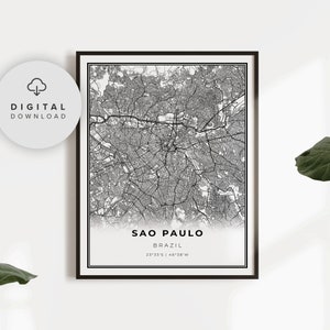 Sao Paulo Karte Druck, Paulo Brasilien Karte Kunst Poster, druckbare Stadt Straße Straßenkarte, druckbare Geschenk, Geschenk für Verlobte, NP861