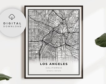 Downtown Los Angeles Map Print, California CA USA Map Art Poster, Printable city street road map, Digital map, NP273