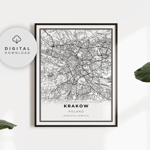 Krakow Map Print, Poland Map Art Poster, Printable city street road map, City map download, gift colleague, NP835