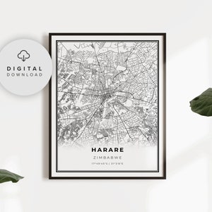 Harare Karte Druck, Simbabwe Kunst Poster, Salisbury, druckbare Straßenkarte, herunterladbare Drucke, PN635