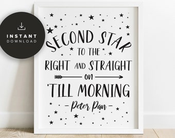 Nursery Wall Art, Printable, Second Star To The Right And Straight On 'Till Morning, Peter Pan Nursery Art, Children Decor, NP573