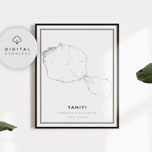 Tahiti Karte Druck, Französisch Polynesien Karte Kunst Poster, Otaheite Moorea, druckbare Stadt Straße Straßenkarte, Etsy Kunst, NP437