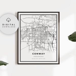 Conway Map Print, Arkansas AR USA Map Art Poster, druckbare Straßenkarte, herunterladbare Wand, NF315