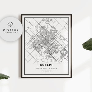 Guelph Map Print (Ontario ON Canada Map Art Poster), Kitchener, Printable city street road map, printable gift her, NP732