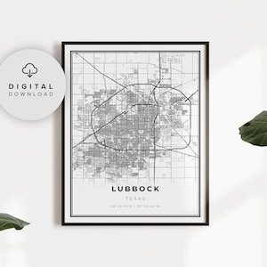 Lubbock Map Print, Texas TX USA Map Art Poster, Texas Tech, Printable city street road map, Printable city map, NP247