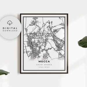 Mecca Map Print, Saudi Arabia Map Art Poster, Makkah Bakkah Kaaba, Printable city street road map, minimal art, NP735
