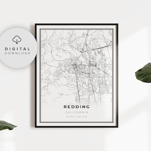 Redding Map Print, California CA USA Map Art Poster, Printable city street road map, Printable city map, NP306