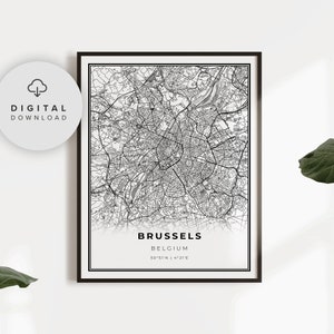 Brussels Map Print, Belgium Map Art Poster, Bruxelles Brussel, Printable city street road map, printable gift dad, NP730