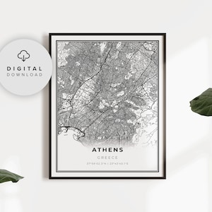Athen Karte Druck, Griechenland Karte Kunst Poster, druckbare Stadt Straße Straßenkarte, druckbare Wohnzimmer, Geschenk für den Chef, NP668