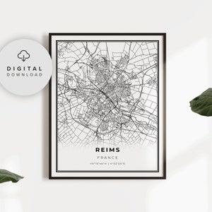 Reims Karte Druck, Frankreich Karte Kunst poster, druckbare Stadt Straße Straßenkarte, Stadt Kunst, Geschenk Mitbewohner, Kunstplakat, NP461