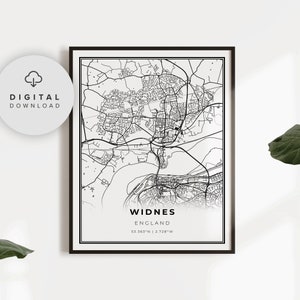 Widnes kaartafdruk, Engeland VK kaart kunstposter, Verenigd Koninkrijk, afdrukbare stratenplan stad, afdrukbare cadeau moeder, NP409