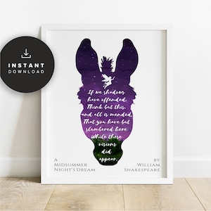 A Midsummer Night&#39;s Dream Print! William Shakespeare inspired poster, Printable, literature, plays, performing, NP520