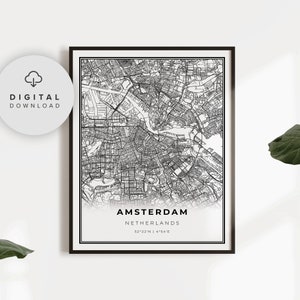 Amsterdam Karte Druck, Niederlande Nederland Holland Karte Kunst Poster, druckbare Stadt Straße Straßenkarte, Geschenk Arzt, NP813