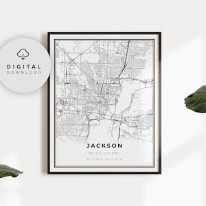 Jackson Map Print, Mississippi MS USA Map Art Poster, Printable city street road map, Digital wall art, NP333