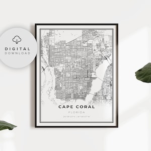 Cape Coral Map Print, Florida FL USA Map Art Poster, Printable city street road map, Printable poster, NP309