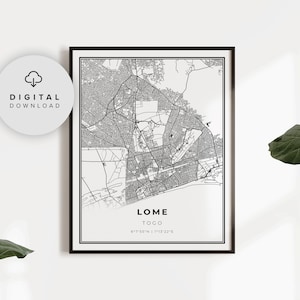 Lome Map Print, Togo Map Art Poster, Togolaise Togolese, Afdrukbare stadsstraat routekaart, afdrukbare cadeau vader, NP848