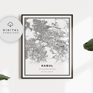 Kabul Map Print, Afghanistan Map Art Poster, Islam, Printable city street road map, City maps, City map wall art, NP716