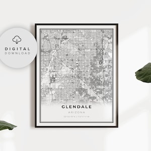 Glendale Map Print, Arizona AZ USA Map Art Poster, Printable city street road map, City map wall art, NP163