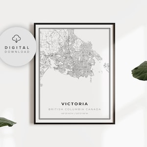 Impresión de mapa de Victoria, Columbia Británica, Canadá. Mapa de calles de la ciudad imprimible. Ilustración imprimible. Mapas de la ciudad. NP475