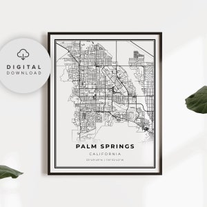 Impression de carte de Palm Springs, affiche d'art de carte de Californie, États-Unis, carte routière imprimable de rue de ville, impressions numériques, NP84