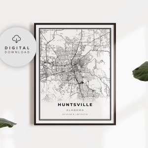 Huntsville Map Print, Alabama AL USA Map Art Poster, Printable city street road map, downloadable prints, NP18