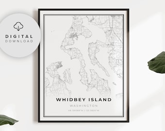 Whidbey Island Map Art Print, Washington, USA (Digital Download), NP265